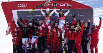 Swiss Ski Team celebrating the win